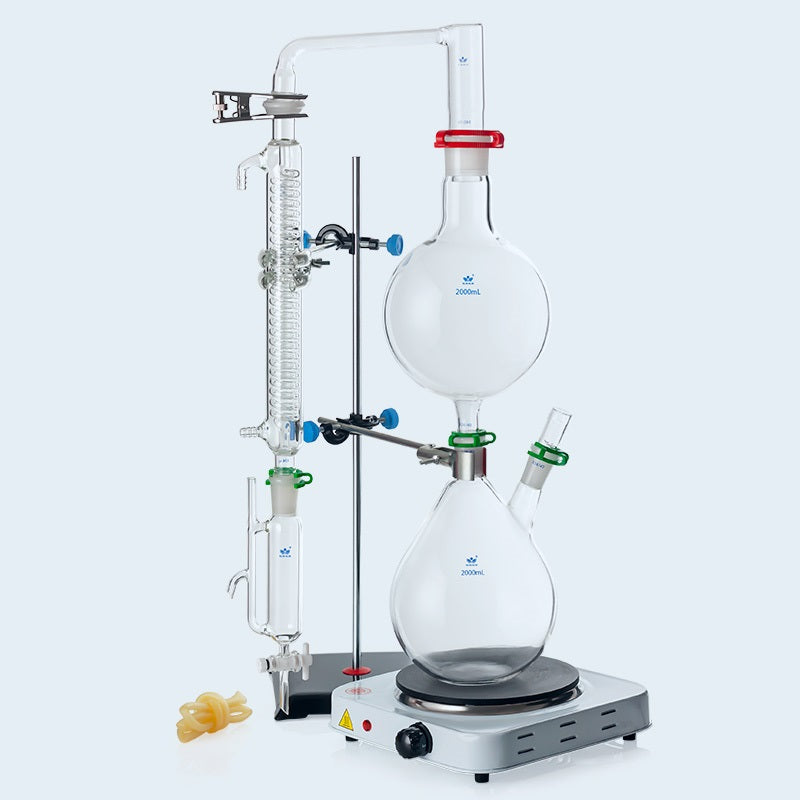 Appareil de distillation à la vapeur d&rsquo;huiles essentielles, ensemble complet en verre, 500 à 2.000 ml