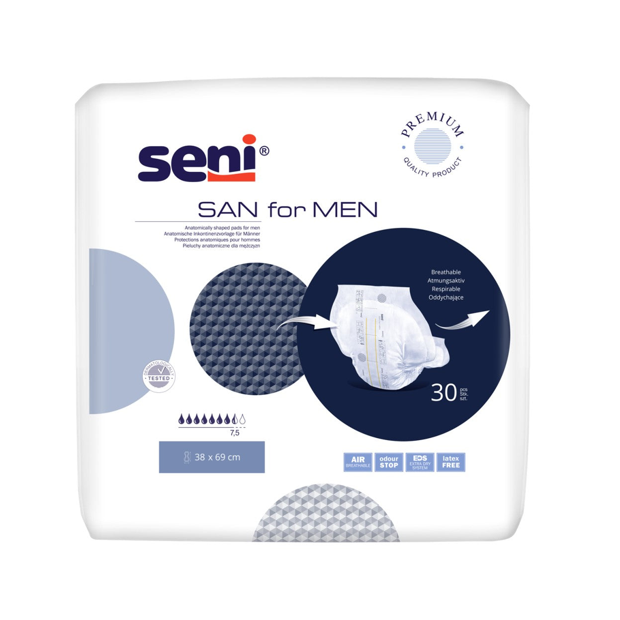 Seni – Changes anatomique SAN FOR MEN – 7,5 gouttes – Sachet de 30 pièces