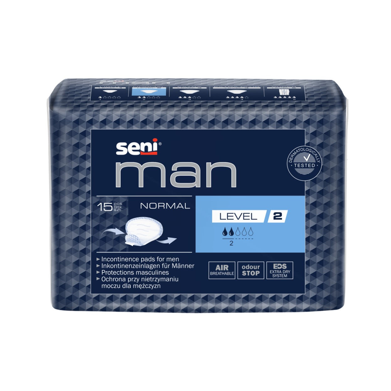 Seni – Protections pour hommes – MAN NORMAL LEVEL 2 – Sachet de 15 pièces