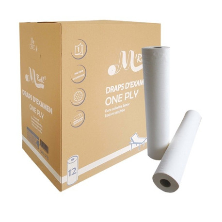 Drap d&rsquo;examen gaufré M&rsquo;ROLL – 50 x 190 cm – 30 formats – 12 rouleaux – GLOBAL HYGIENE
