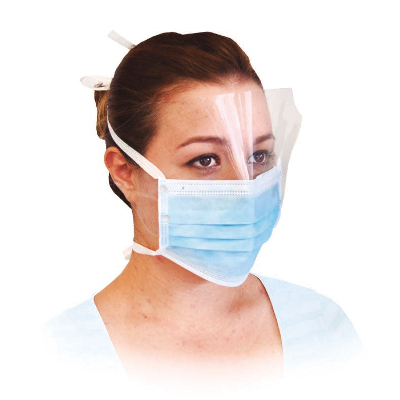 Abena – Masque chirurgical type IIR, 3 plis, avec lanières et visière intégrée, fabriqué en France – Boite de 25 pièces