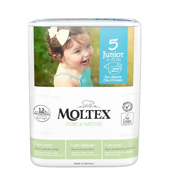 Moltex – Pure&Nature – Couche bébé – Junior – 11/25kg – Sachet de 25 pièces